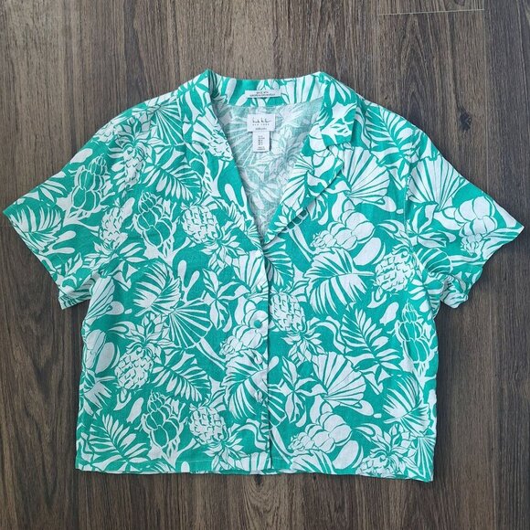 Nicole Miller Tops - 💙 Nicole Miller Tropical Print Oversized Blouse 100% Linen European Grown Flex